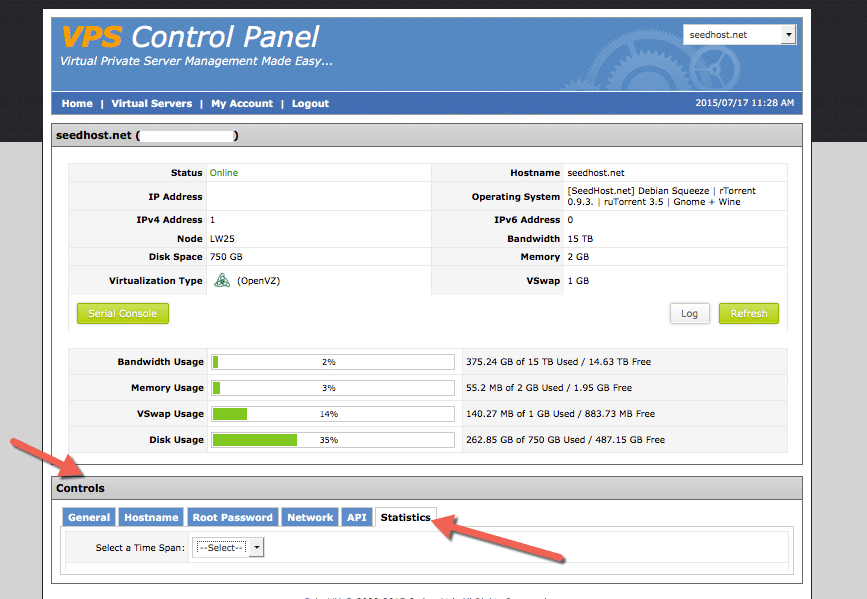 Seedbox panel statistics