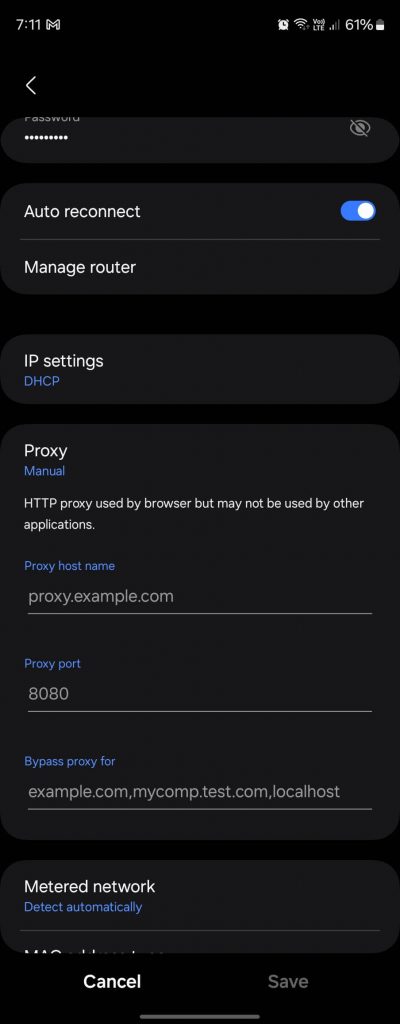 Android proxy settings