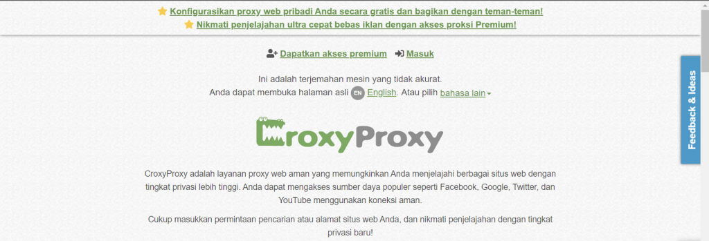vue initiale du site web proxy croxy