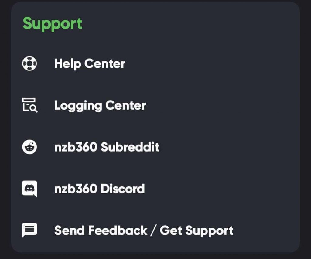 nzb360 support options