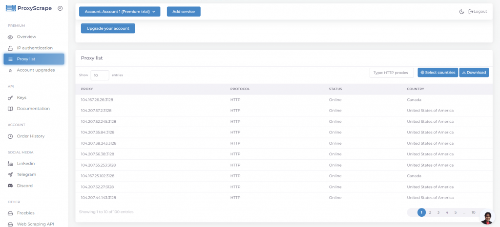 proxyscrape dashboard