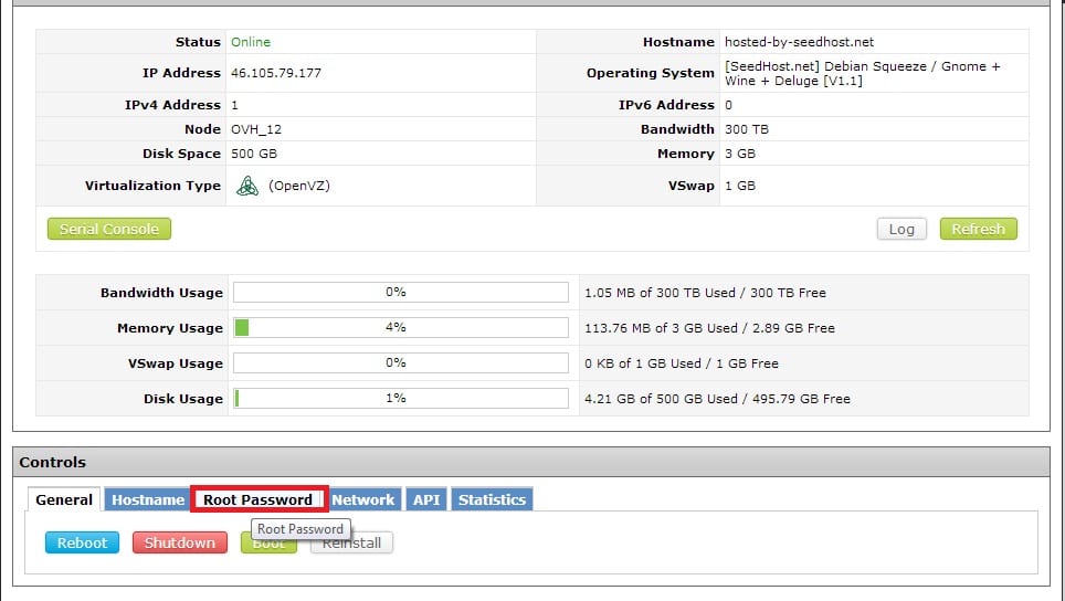 root password